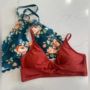 Cupshe Women's XXL Floral Halter & Rust Bralette Bikini Tops Set